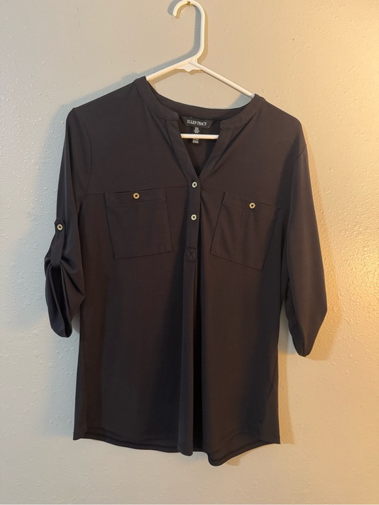 Ellen Tracy Tops - Ellen Tracy Black Notch-Neck Button Front Tunic